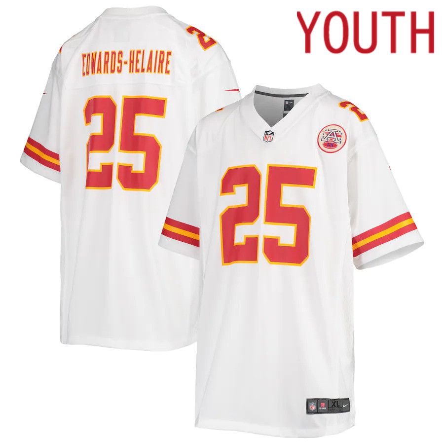Youth Kansas City Chiefs #25 Clyde Edwards-Helaire Nike White Game NFL Jersey->customized nfl jersey->Custom Jersey